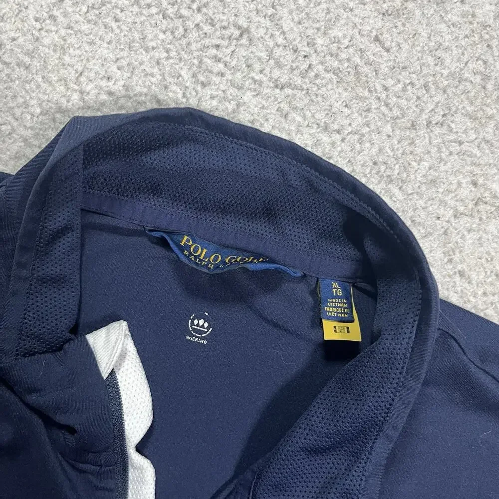 Polo Ralph Lauren 1/4 Zip Mens XL Blue PGA Golf Logo Performance Stretch Wicking